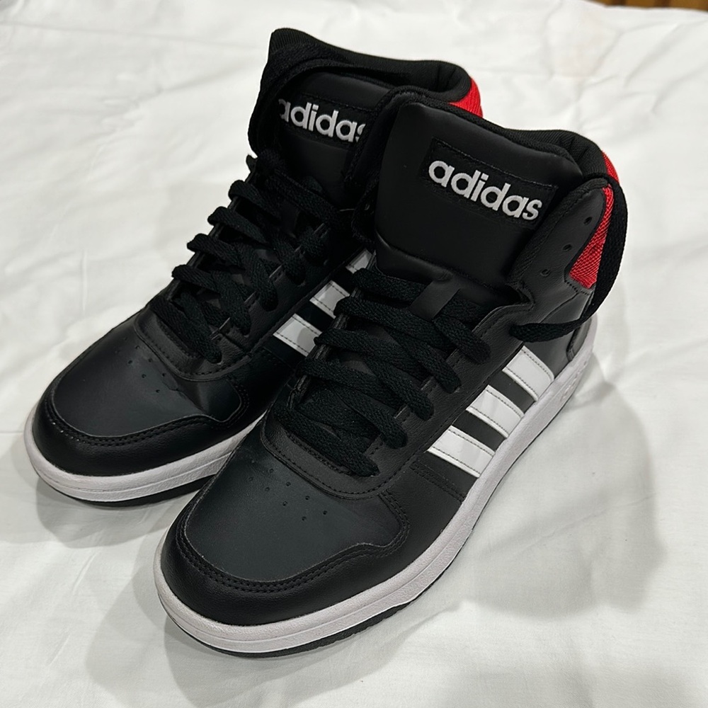 adidas Black and Red Sneakers with High-Top Design and Classic Stripes